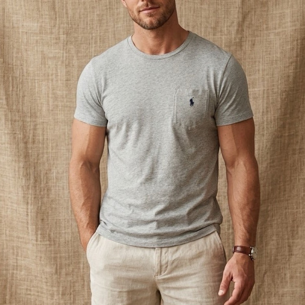 Polo Ralph Lauren T-Shirt Mens Sz L Large Gray Pocket Pony Logo Short Sleeve